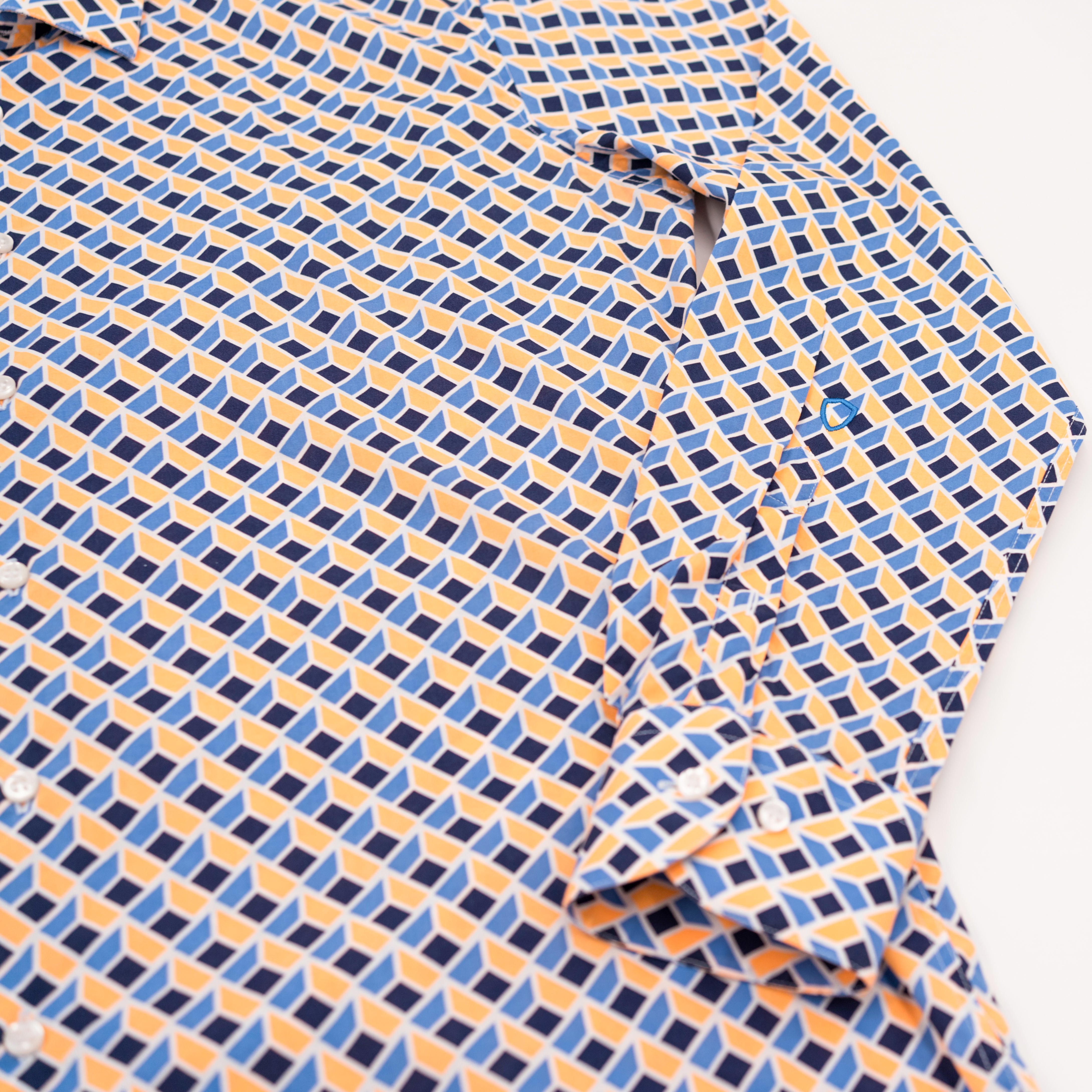 CarRanger Herrenhemd ausgefallen bunt - Quader Orange Blau