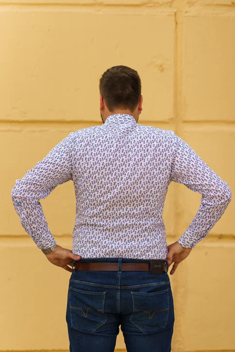 CarRanger Herrenhemd ausgefallen bunt - Wasserlilie Blau Rot