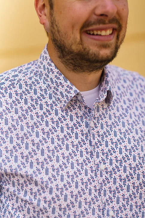 CarRanger Herrenhemd ausgefallen bunt - Wasserlilie Blau Rot