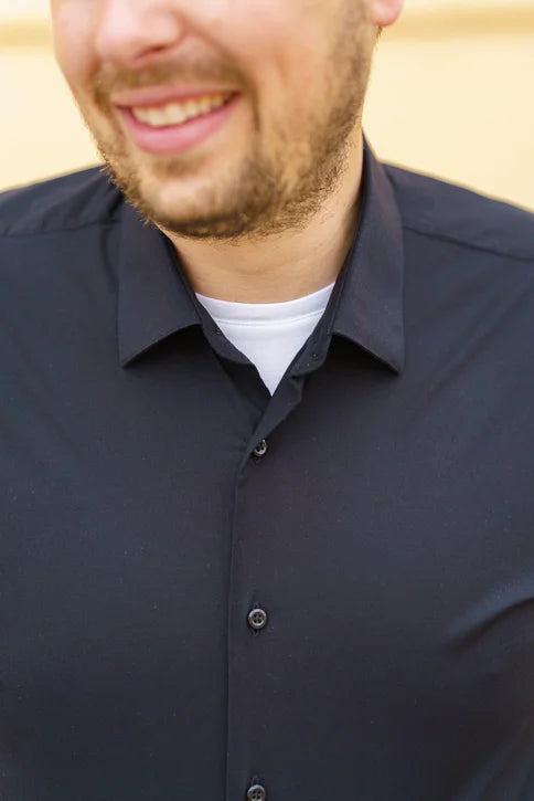 CarRanger Herrenhemd Unifarben - Schwarz